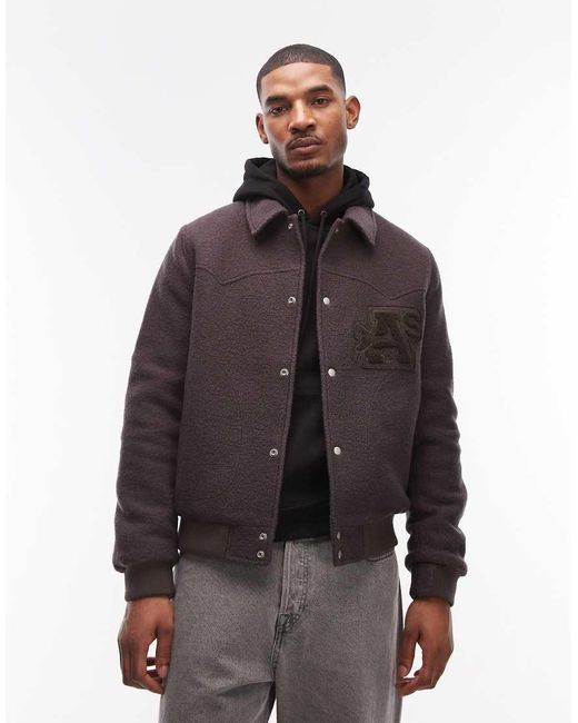 AllSaints Brown Royce Patch Logo Wool Jacket for men