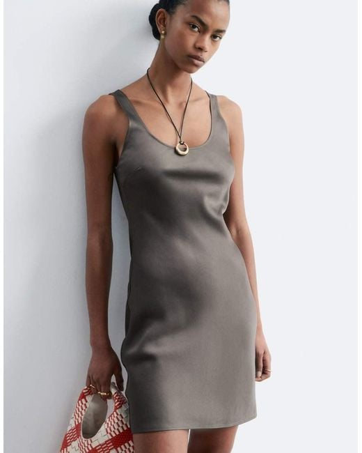 & Other Stories Gray Mini Satin Slip Dress