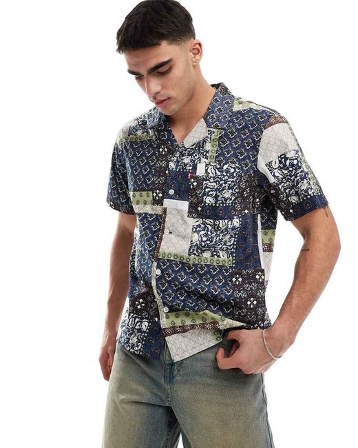 Levi's Blue Standard Camp Short Sleeve Revere Collar Patchwork Print Shirt for men
