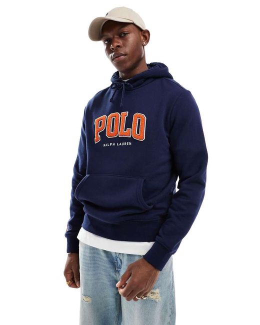 Polo Ralph Lauren Blue Chenile Applique Logo Fleece Hoodie for men