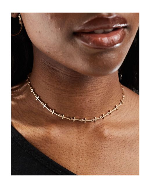 AllSaints Brown Cross Choker Necklace