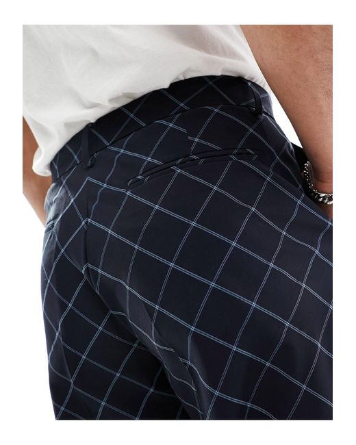 ASOS Blue Wide Leg Bias Cut Check Suit Trouser for men
