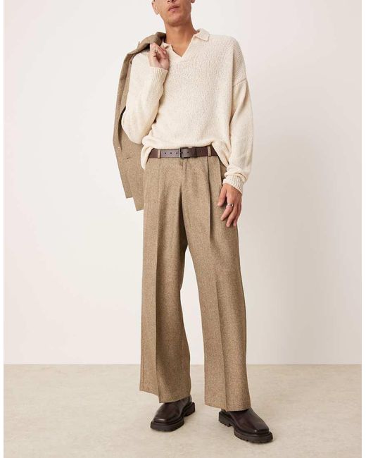 ASOS Natural Loose Leg Suit Trousers for men