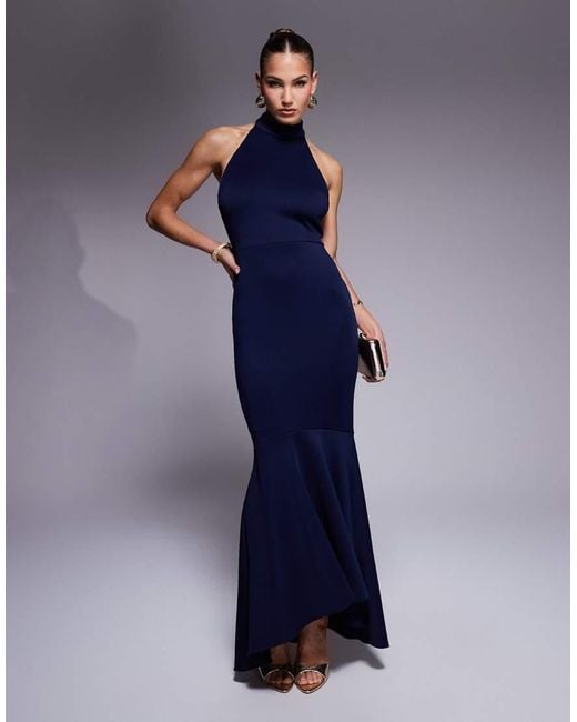 True Violet Blue Halterneck Fishtail Maxi Gown