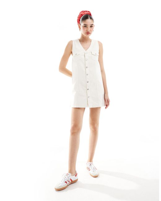 ASOS White Denim Waistcoat Mini Dress With Button Through