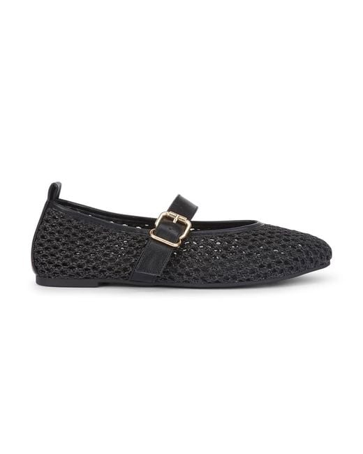 SEQWL Black Woven Mary Jane Flats With Adjustable Buckle Strap