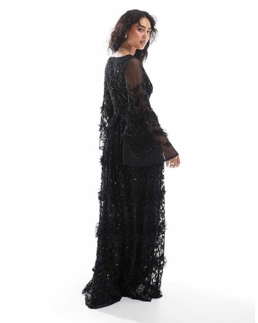Maya Black Fully Embellished Maxi Dress