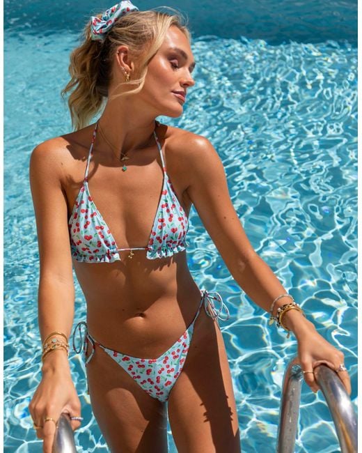 South Beach Blue X Misha Grimes Cherry Print Triangle Bikini Top