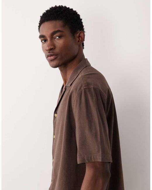 ASOS Brown Textured Camp Collar Shirt for men
