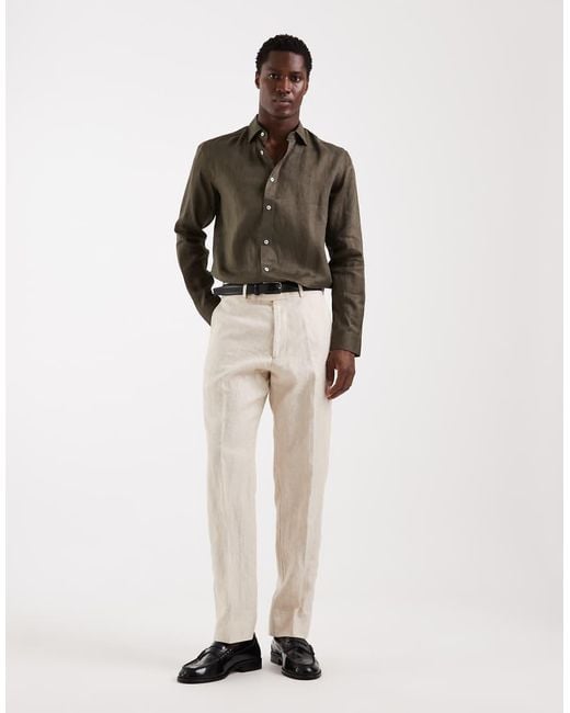 Mango Natural 100% Linen Long Sleeve Shirt for men