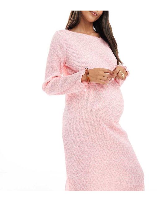 Mama.licious Pink Mamalicious Maternity Plisse Midi Dress