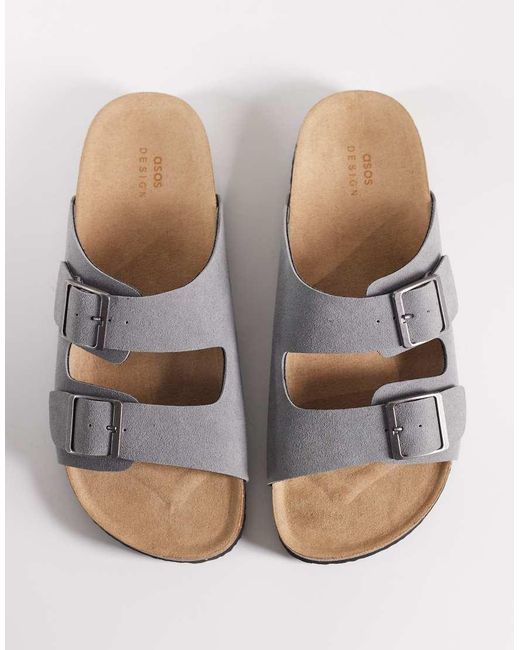 ASOS Gray Two Strap Sandals With Cork Sole for men