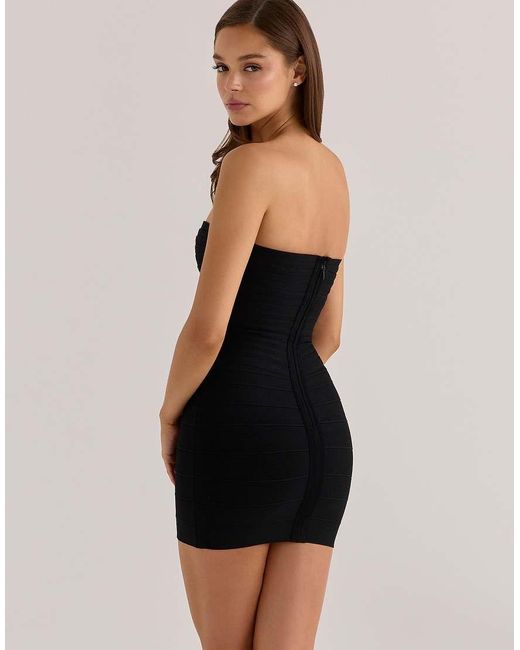 House Of Cb Black The Sweetheart Strapless V Waist Bandage Mini Dress