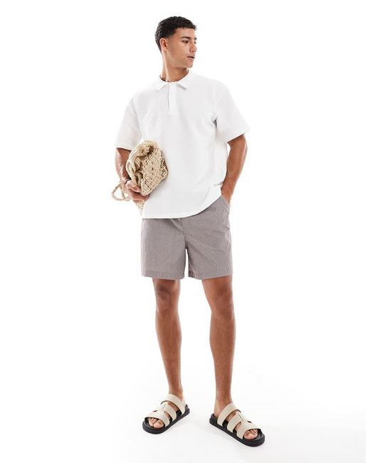 Jack & Jones White Textured Oversize Polo for men
