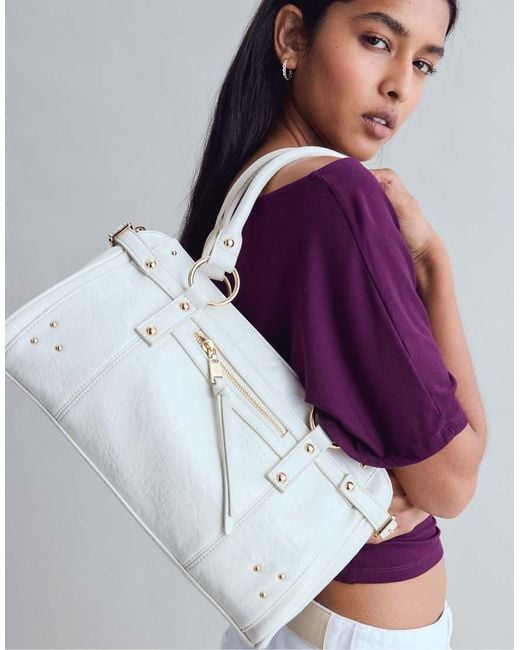 Stradivarius White Studded Shoulder Bag