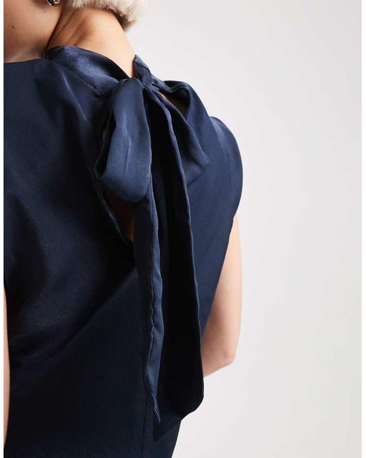 ASOS Blue Satin Tie Neck Detail Co-ord Top