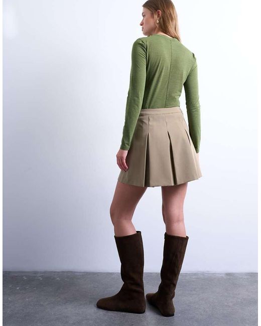 TOPSHOP White Box Pleat Taupe Mini Skirt