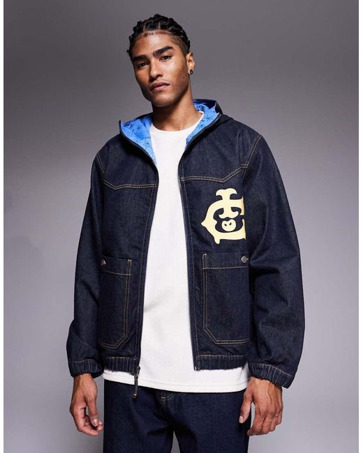 ICECREAM Blue Western Panelled Hooded Worker Jacket for men
