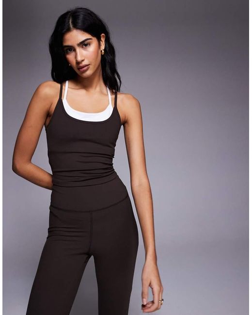 4505 Gray Double Layer Strappy Tank With Removable Padding