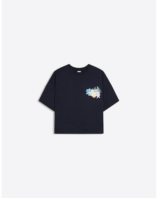 Bershka Blue Oversize Short Sleeve Print T-Shirt