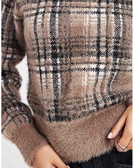 New Look Fluffy Check Jumper in Grey | Lyst UK
