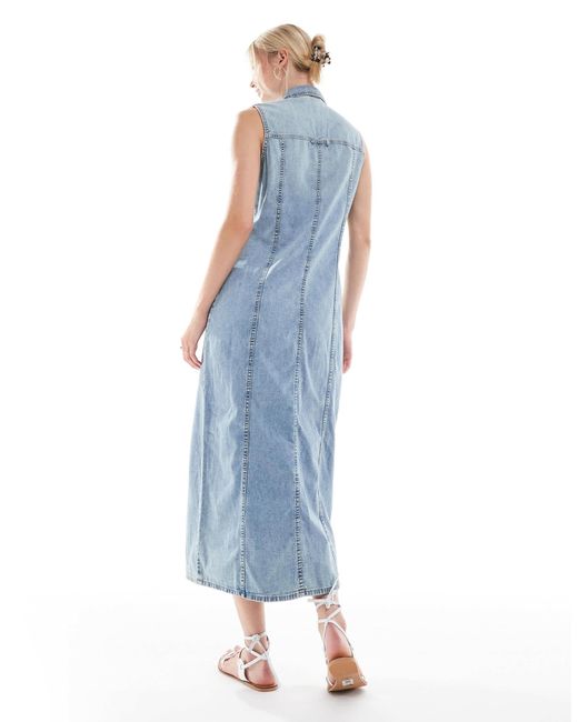 Vero Moda Blue Button Front Sleeveless Maxi Dress