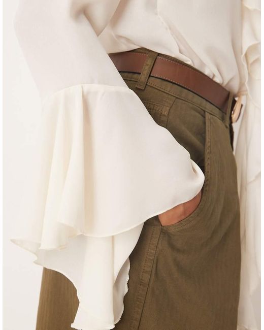 Glamorous Natural Collarless Frill Front Blouse