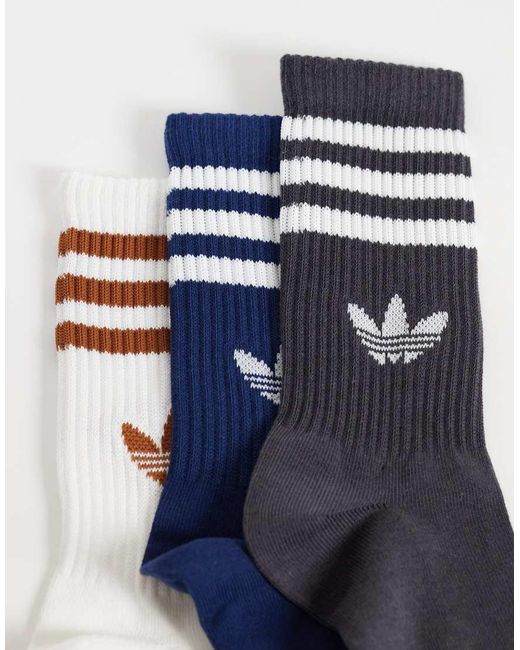 Adidas Originals Blue 3 Pack Three Stripe Crew Socks