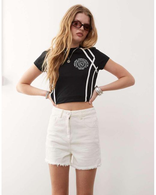 Reclaimed Vintage Natural Denim High Waisted Mom Shorts With Raw Hem
