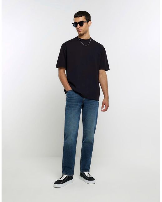 River Island Blue Straight Jeans for men