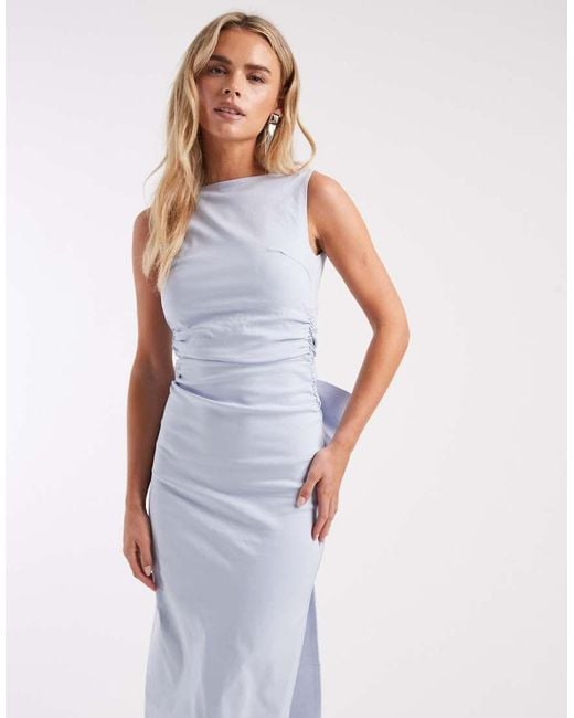TFNC London Blue Bridesmaid Bengaline Maxi Dress With Detachable Bow Back