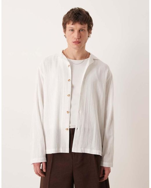 ASOS White Relaxed Revere Stripe Jacquard Shirt for men