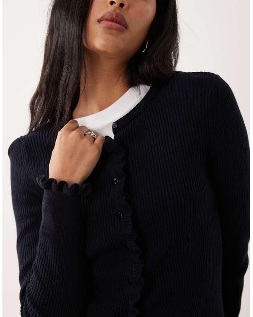 Mango Blue Wool Mix Frill Edge Cardigan