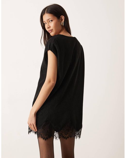 black trim shift mini dress Black Polka Dot Lace Trim Sasha Mini Shift Dress main image 0