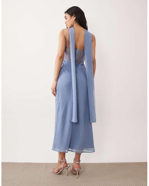 ASOS Blue Cami Satin And Lace Slip Midi Dress With Scarf Detail