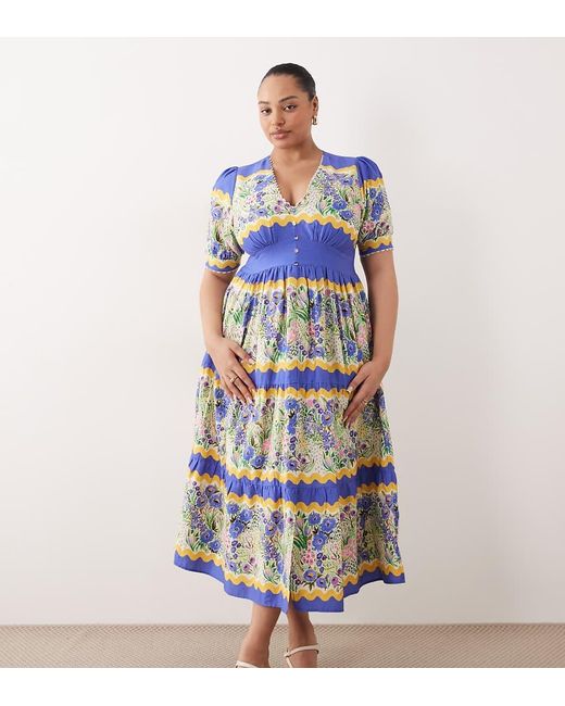 Hope & Ivy Plus Blue V-neck Puff Sleeve Midi Smock Dress