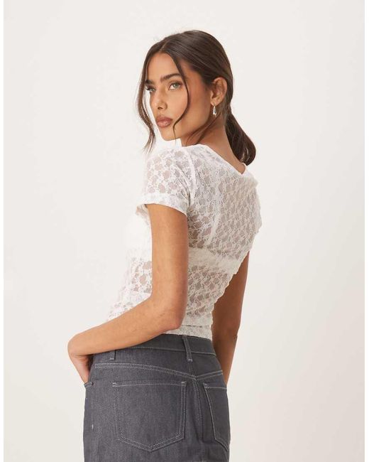 ASOS White Lace Short Sleeve Semi Sheer Baby Tee