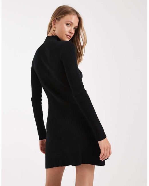 ASOS Black Knitted Fine Gauge Mini Dress With Rib Detail
