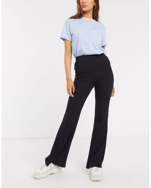 Bershka Cotton Ribbed Flare Pants in Black - Save 16% - Lyst