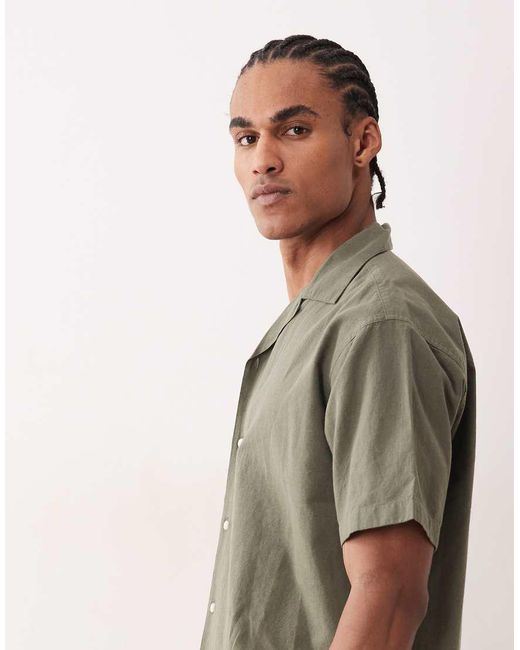 Jack & Jones Green Short Sleeve Linen Blend Shirt for men