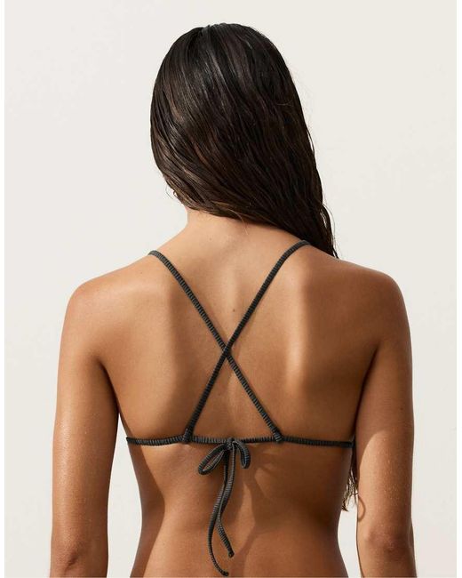 Oysho Black Washed Effect Jacquard Triangle Bikini