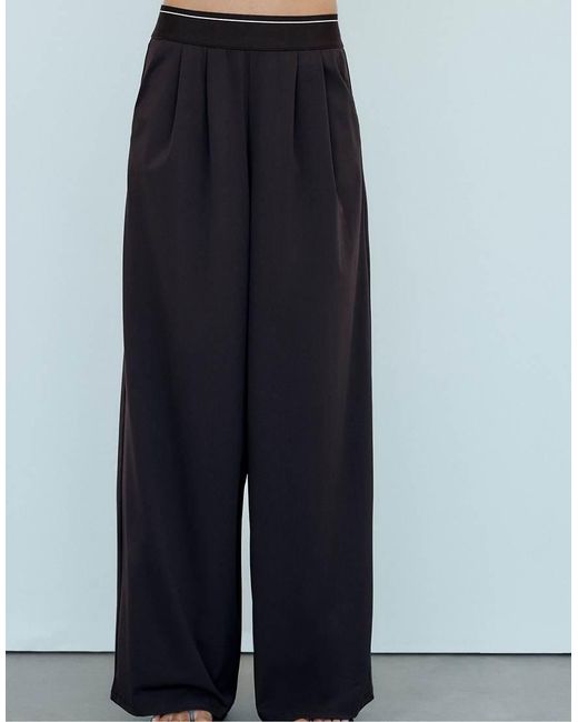 Stradivarius Black Palazzo jogger Trousers With Elastic Waistband