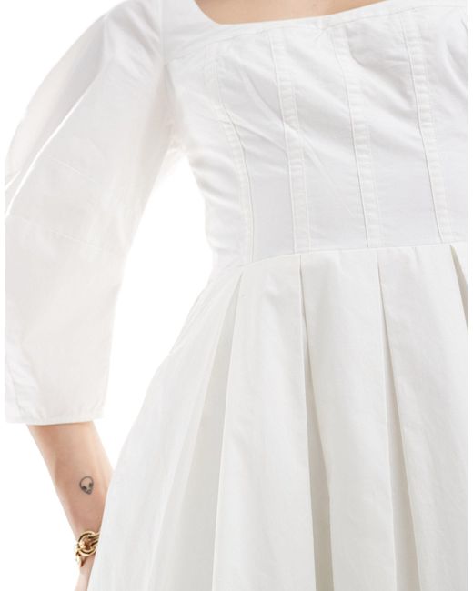 & Other Stories White Midaxi Dress With Volume Sleeves And Corset Detail