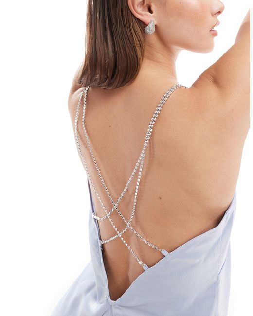 Pieces White Satin Cami Slip Dress With Diamante Straps