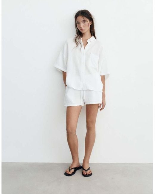 Pull&Bear White Short Sleeve Crepe Shirt