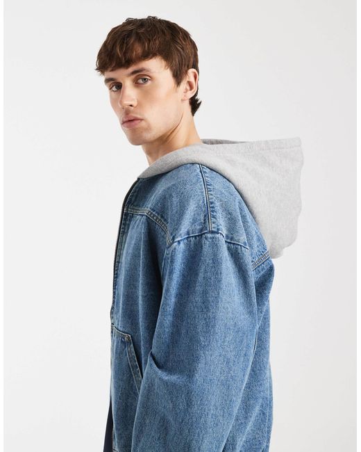 Redefined Rebel Blue John Oversized Denim Hooded Jacket for men