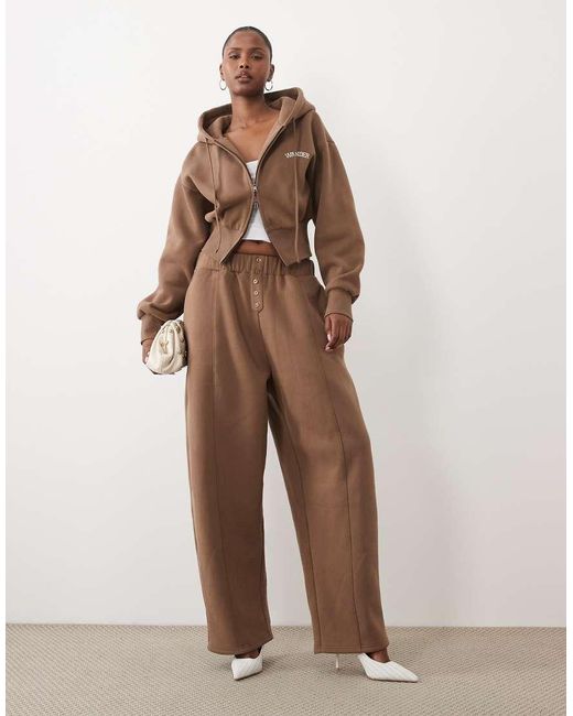 Wanderdoll Natural Sloane Premium Cotton Blend Cropped Zip Through Hoodie Co-ord