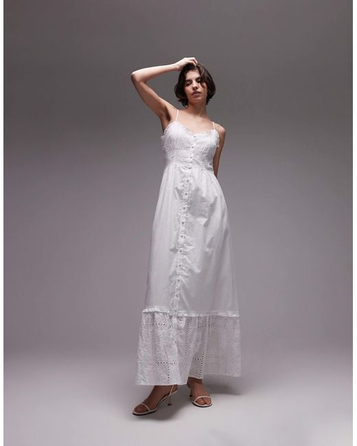 SNDY'S Gray Broderie Ruffle Edge Cami Button Down Maxi Dress