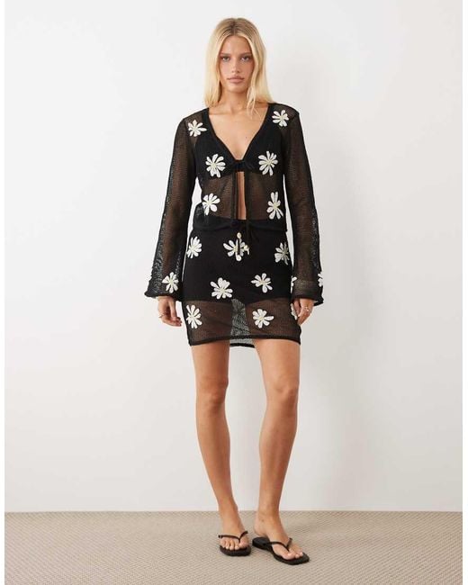 River Island Black Daisy Crochet Motif Cardigan