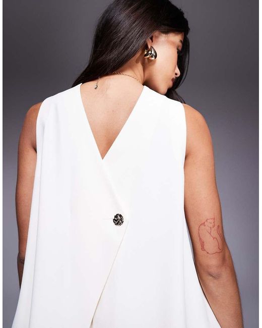 ASOS Gray Tailored High Neck Button Back Swing Top